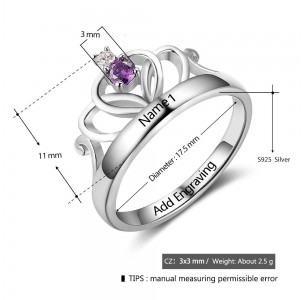 Princess Birthstone ring, Sterling Silver Personalized Engravable Ring JEWJORI102881